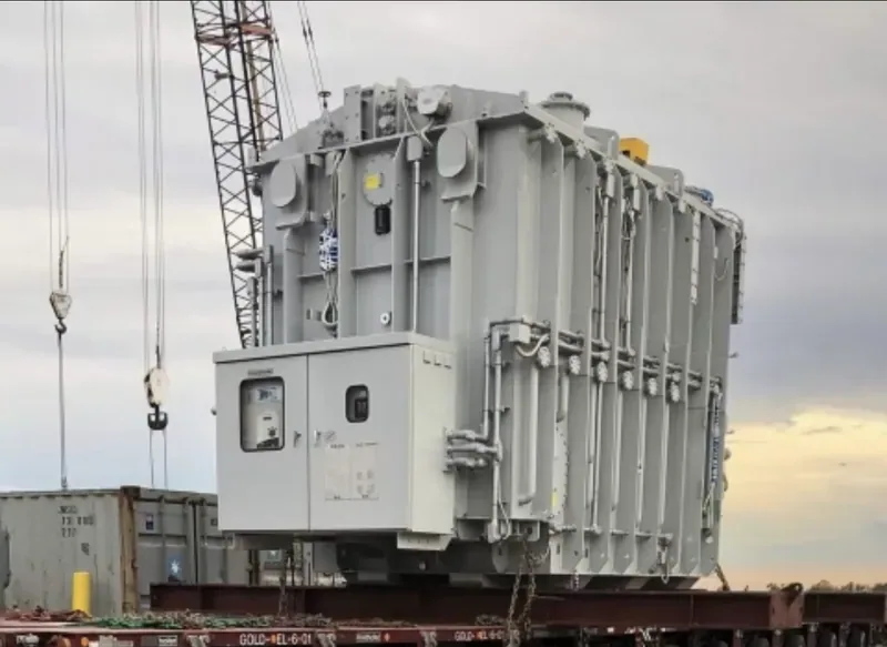 Large power transformer loaded on a multi-axle heavy-haul trailer — Frederick, MD